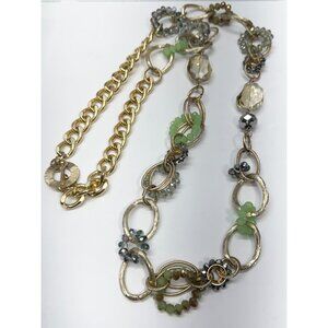 Vintage green crystal chain long necklace